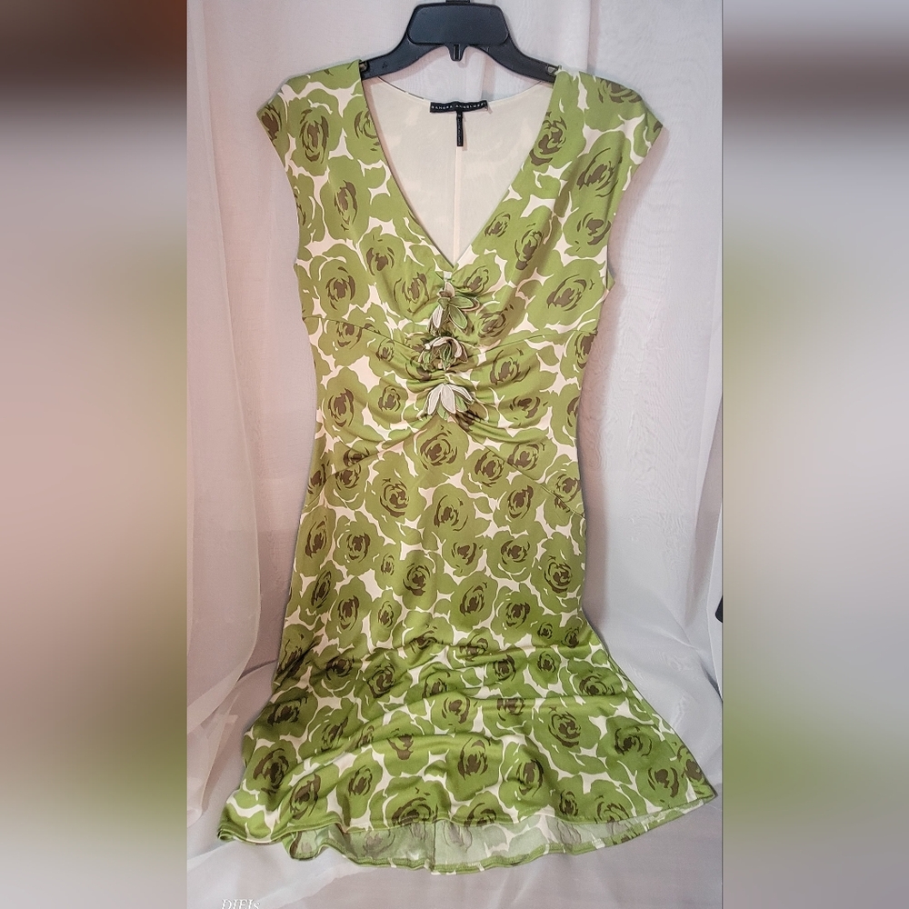 Green and White V-Neck Sheath Midi Dress for Cocktail Events